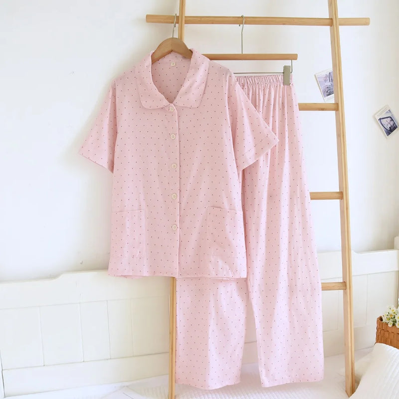 Summer Pajamas Woman Short Sleeve Tops Trousers 2Pcs Night Wear for Ladies Soft Sleepwear Woman Home Clothing Set Lounge Wear