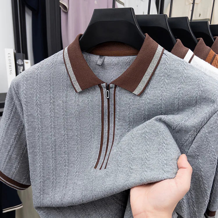 Men's Casual Knit Polo Shirt - Half Zip Lapel, Quick Dry & Soft Sport Polo for Camping/Fishing/Gym