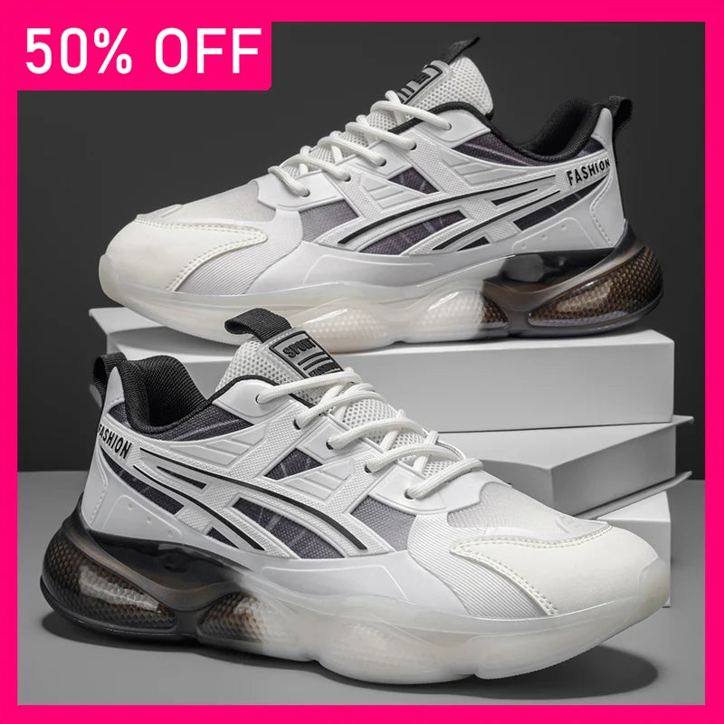Men Sports Shoes Breathable Mesh Lightweight Thick Sole Soft Comfortable Spring New Outdoor Running Fitness Shoes for Teenagers