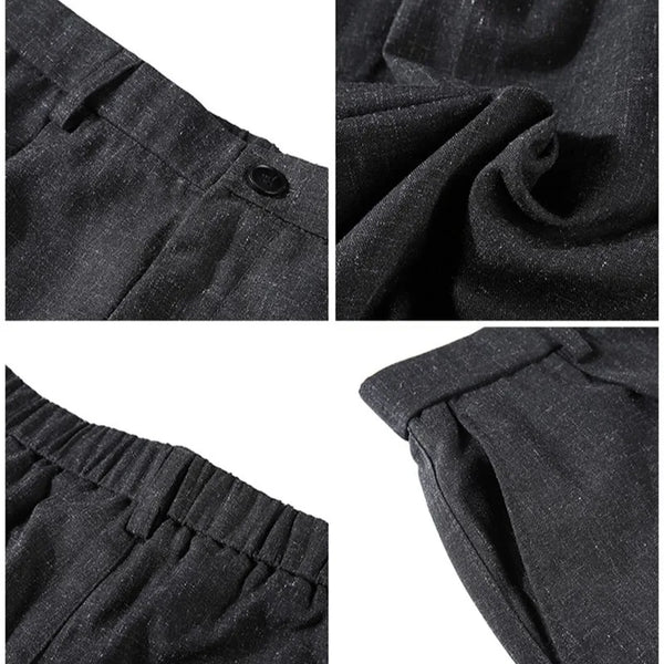 Men's Vintage-Style Cotton-Linen Blend Shorts Wrinkle-Resistant Elastic Waist Relaxed Fit 5-Inch Casual Shorts Commute & Travel