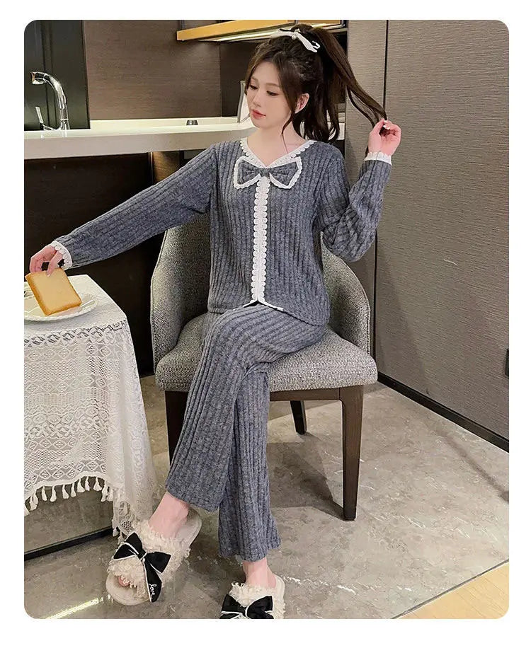 XL-6XL Korean Plush Fleece Women's Pajamas Set New Lounge Wear Spring Autumn Sleepwear For Sleeping Suit Home Wear Pijama