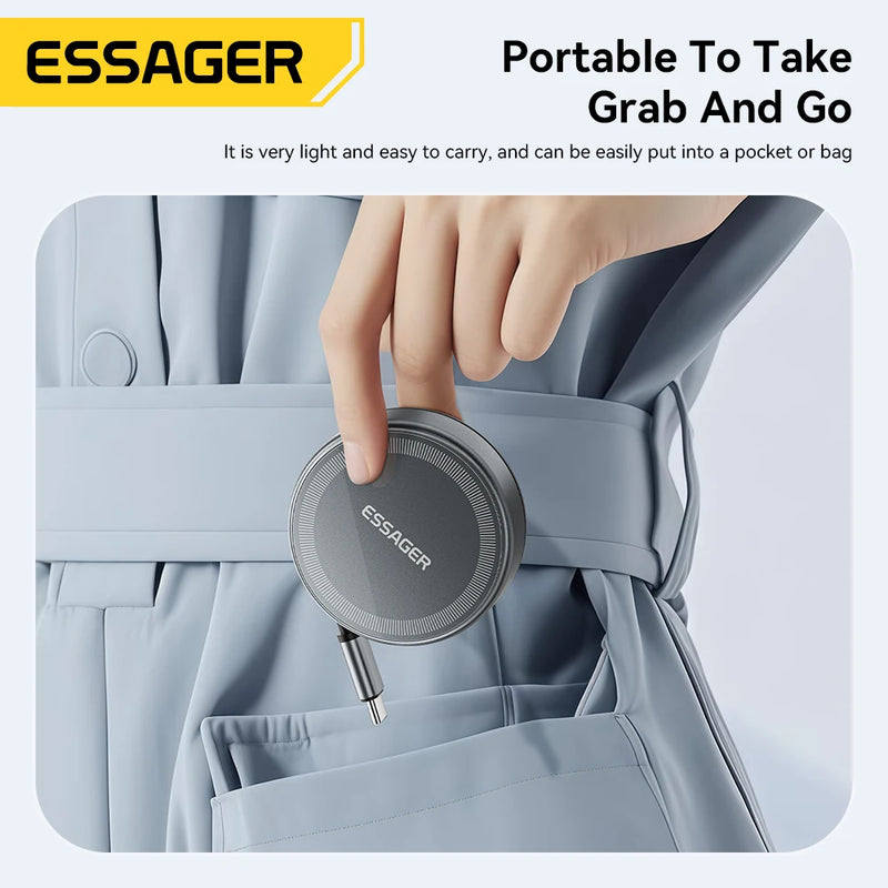 ឆ្នាំងសាកឥតខ្សែ Essager 15W 3 ក្នុង 1 ជាមួយខ្សែប្រភេទ C ដែលអាចដកបានប្រវែង 96 សង់ទីម៉ែត្រ សម្រាប់ iPhone 16 15 14 13 Pro Max Airpods នាឡិកា