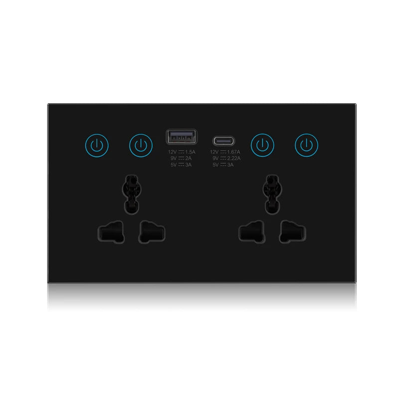 Tuya WIFI Smart Control Dual Wall  Power Socket Universal Electrical Plug Outlet with USB Type-C Touch Switch Alexa Google Voice