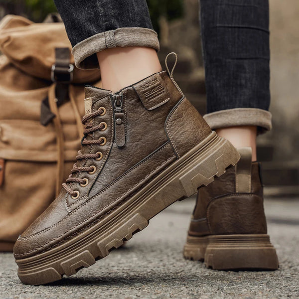 Men's boots spring and autumn new soft-sole non-slip casual boots fashion Joker outdoor high-top boots comfort sports work boots