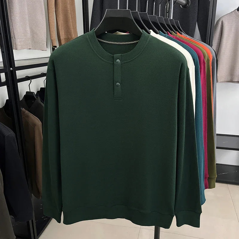 Male Comfort Henley Pullover Long Sleeve Thermal Fabric Two Button Front Breathable Travel Casual Garment