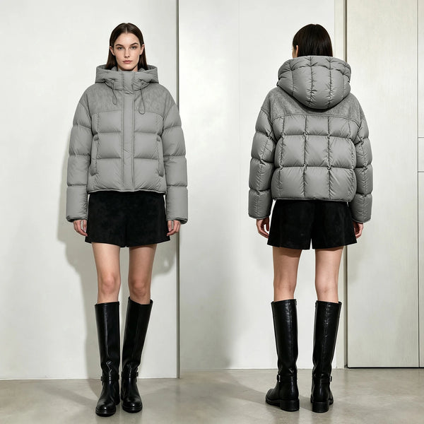 Amii Cropped Women's Down Jacket 2026 Winter New Loose Hooded Patchwork Down Jacket Lightweight Warm Thick Top Clothes 12654022