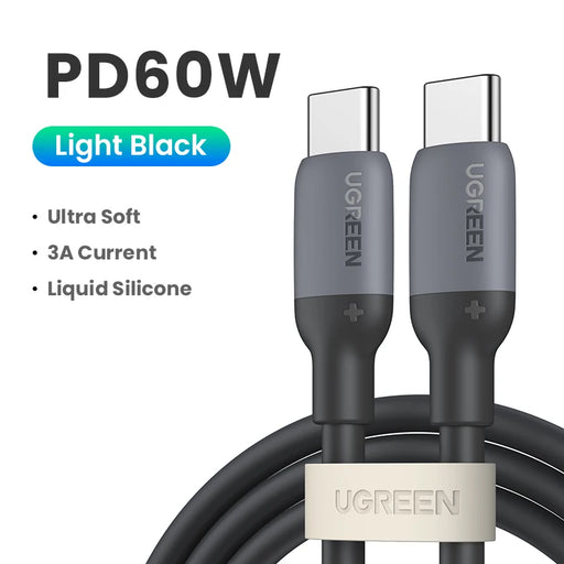 UGREEN 60W 100W USB C To C Cable for iPhone 15 PD Fast Charging Charger For Macbook Xiaomi Samsung Liquid Silicone USB C Cable 60W Light Black CHINA