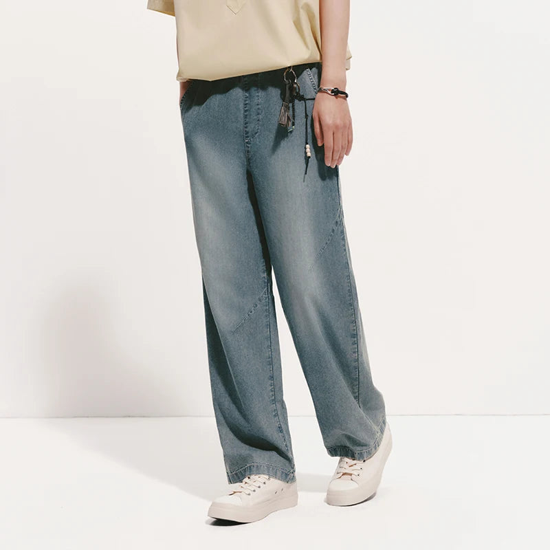Semir Men Pants Denim Cool Feeling Soft Wide Leg Elastic Waist Versatile Casual 2026 Summer Fashion Daily Wear Top