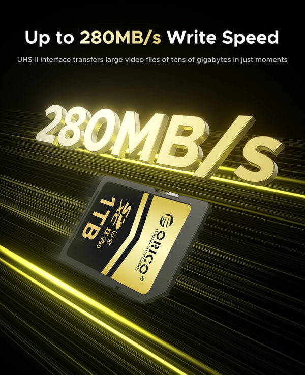 ORICO Professional SDXC Memory Card UHS-II, C10, U3, V90, Full HD, 8K, Up To 300MB/s Read for DSLR, Cinema-Quality Video Cameras