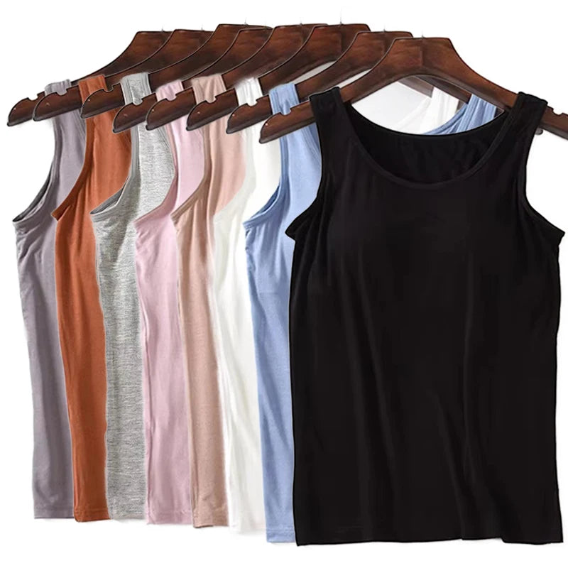 Lingerie Women Sleep Tops Summer Modal Sleeveless Sleepwear Casual Chest Pad Nightwear One Piece Pajamas Bottoming T-shirt S-3XL