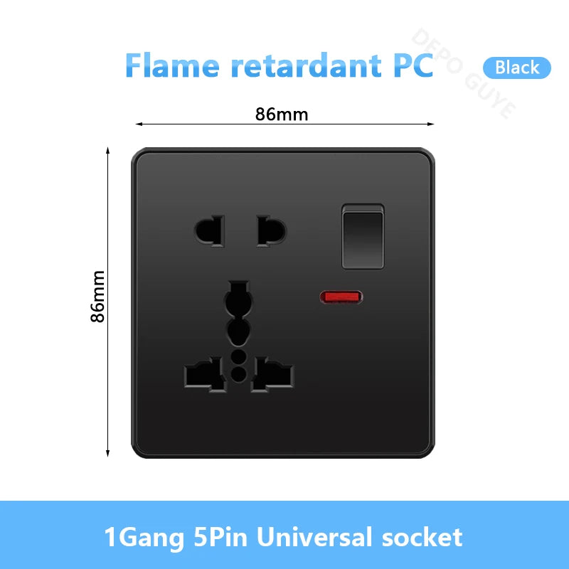 Universal Black USB Type-C 18W Smart Fast Charging Socket Double 5-pin Power Plug,UK  Electrical Internationa Wall Light Switch