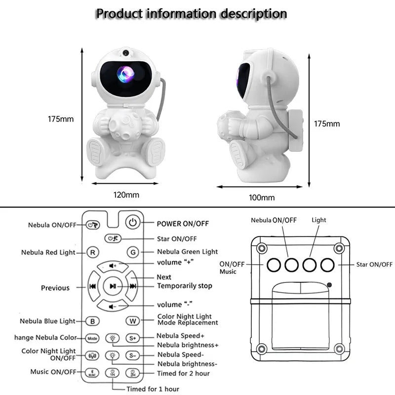 Astronaut Galaxy Projector Star and Moon Night Light Projector Bluetooth Remote Timer 360°Adjustable Angle for Bedroom Kids Gift