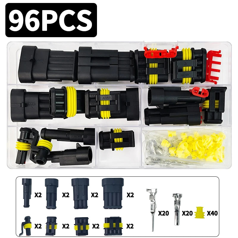 ឈុតឧបករណ៍ភ្ជាប់ការពារទឹក AMP 1/2/3/4/5/6 ម្ជុល ខ្សែរភ្លើងរថយន្ត ឈុតរន្ធដោតរហ័ស - 96/100/192/300/254/622 ដុំ