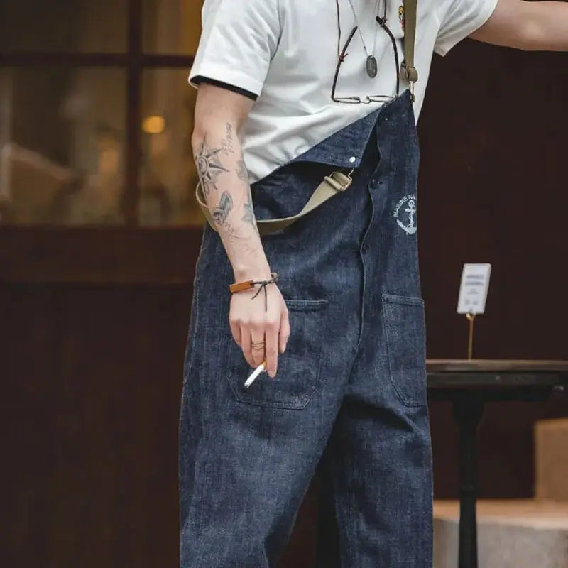 ខោ Maden Workwear ខោអាមេរិកាំង Vintage Deck Strap Pants និទាឃរដូវ និងរដូវស្លឹកឈើជ្រុះ Denim លាងត្រចៀកពណ៌ក្រហម ខោខូវប៊យជើងត្រង់ ម៉ូដបុរស