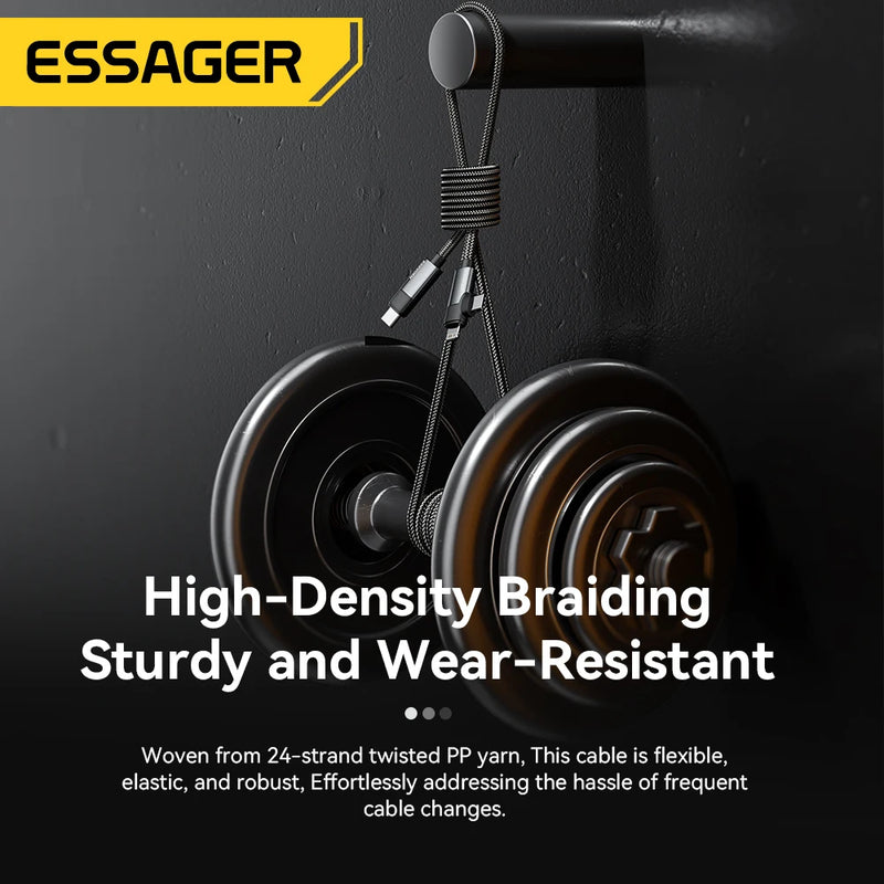 ខ្សែសាក Essager 2 in 1 USB Type C 65W PD Fast Charging Wire Type C To Lighting Cable សម្រាប់ iPhone 15 14 Pro Max MacBook iPad Xiaomi