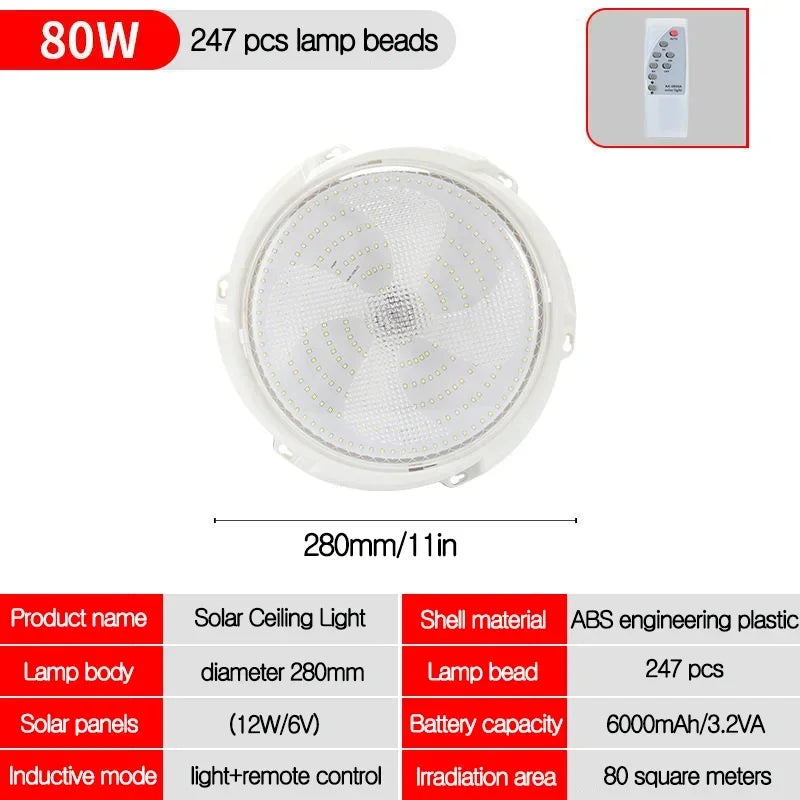 Solar Ceiling Light Home Bedroom Remote Control Ceiling Lamp Balcony Living Room Solar Powered LED Outdoor Decorative Lighting