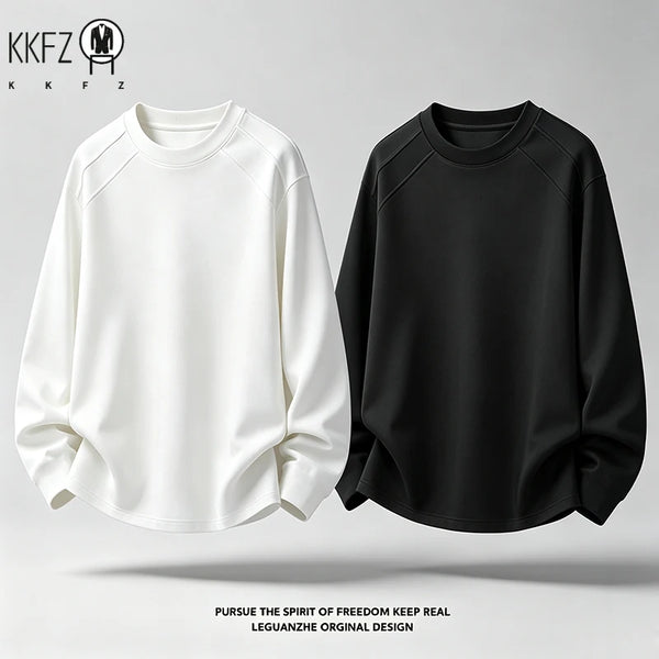 Mens Lightweight Pullover Sweatshirt Crew Neck Long Sleeve Textured Shoulder Panel For Street Activities