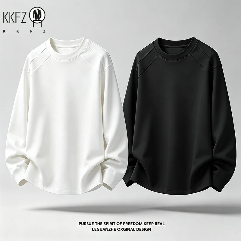 Mens Lightweight Pullover Sweatshirt Crew Neck Long Sleeve Textured Shoulder Panel For Street Activities
