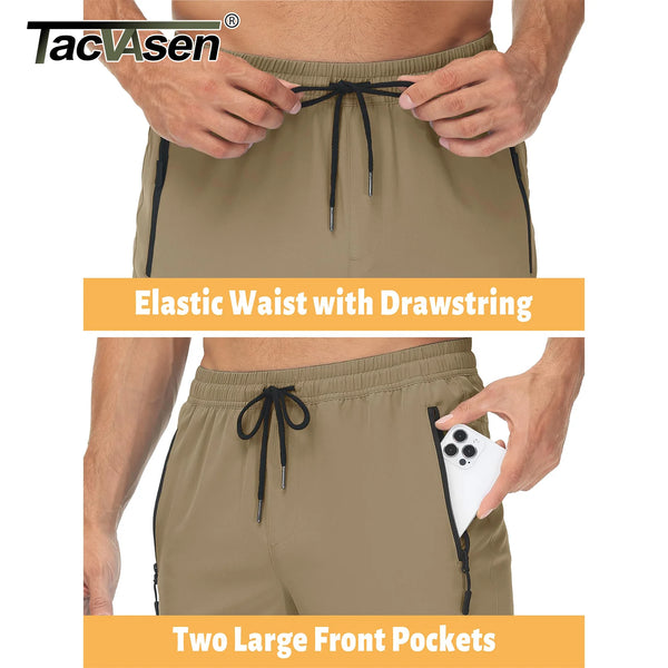 TACVASEN Summer Quick Dry Pants Mens Zip Pockets Elastic Waist Pants Hiking Jogging Running Pants Fashion Gym Fitness Trouser