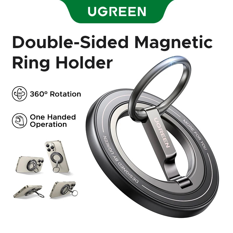 UGREEN Double-Sided Magnetic Phone Ring Holder 360°Rotation Phone Stand For Strong Magsafe iPhone 17 16 15 ProMax Xiaomi Samsung