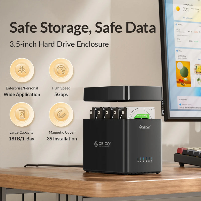 ORICO DS Series 5 Bay 3.5 inch USB Hard Drive Enclosure Magnetic-type SATA to USB3.0/Type-C HDD Case for Altcoins Mining