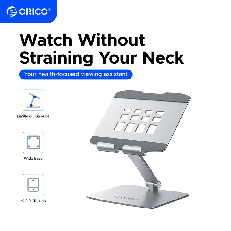 ORICO Multi-angle Adjustable Aluminum Tablet Stand Ergonomic Foldable Suitable for 12.9 Inch and Below Tablets