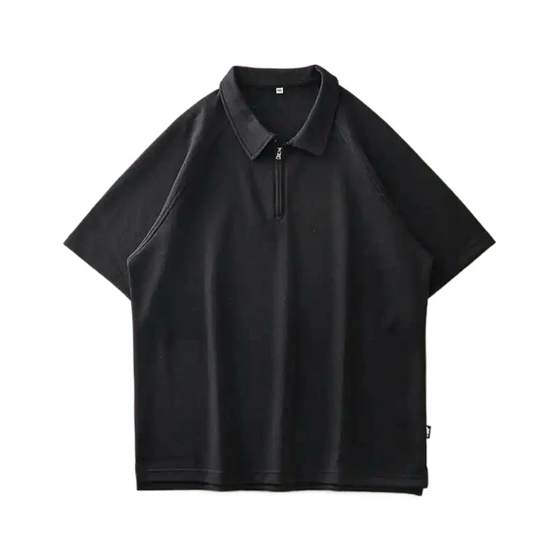 DUKEEN Men's Pique Fabric Zipper Polo Shirts Summer Solid Color Turndown Collar T Shirts White Short Sleeve Tees Golf Wear 2024