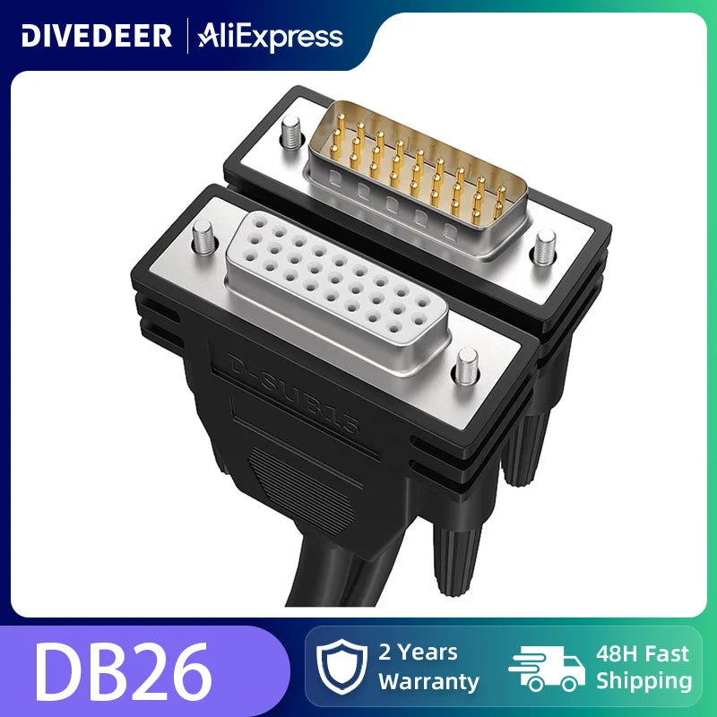 DIVEDEER Industrial Grade DB26 Extension Cable 3-Row 26-Pin Male to Male & Male to Female Data Cable 26-Core Signal Control Line