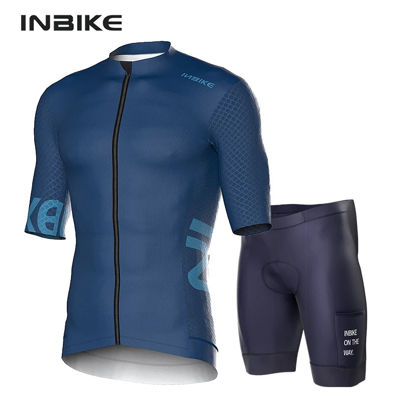 INBIKE Summer Cycling Riding Sets Short-Sleeved Jersey Bicycle Shorts Quick-Drying Road Biking Shirts Bibs Clothing with Pockets