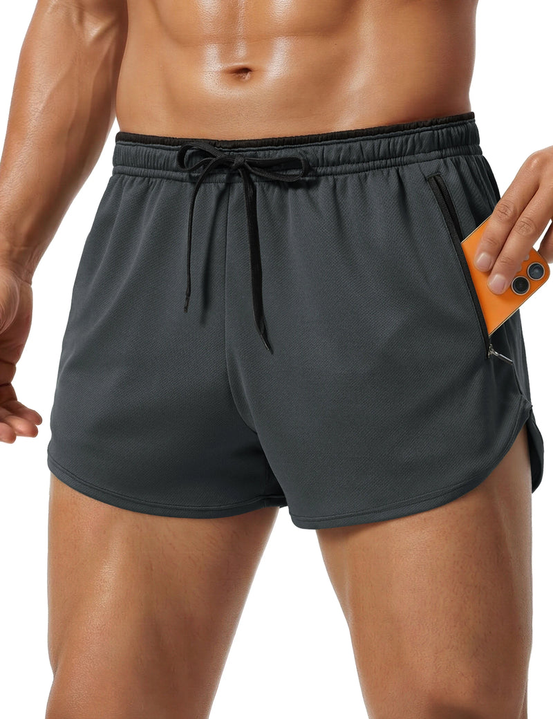 TACVASEN Men's Mesh Running 3" Shorts Quick Dry Lightweight Athletic Workout Gym Shorts Zipper Pockets Shorts Outdoor Fitness