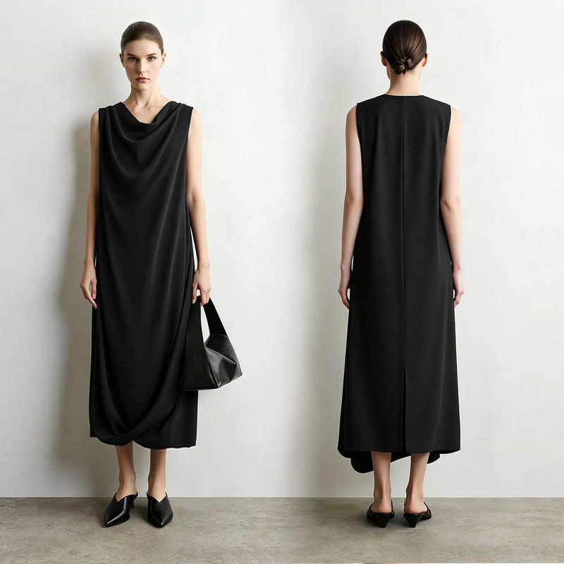 Amii Sleeveless Women's Casual Dresses 2026 Summer New Loose Fit Chiffon Elegant Cowl Neck Office Long Dress For Women 12642046