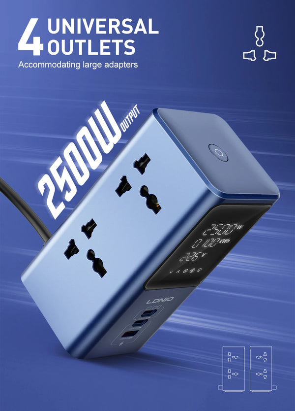 រន្ធដោតភ្លើងបញ្ឈរ LDNIO 45W រន្ធដោតច្រើនរន្ធ រន្ធដោតច្រើនប្រភេទ ខ្សែបន្ថែម QC PD USB C ឆ្នាំងសាកលឿន អេក្រង់ ដោតចក្រភពអង់គ្លេស សហភាពអឺរ៉ុប សហរដ្ឋអាមេរិក