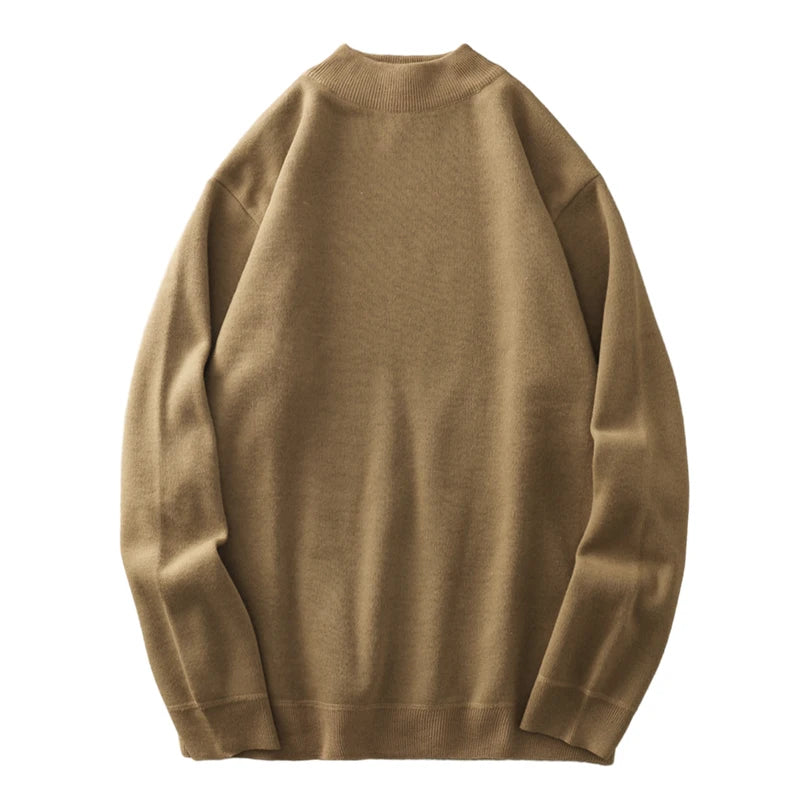 DUKEEN Men's Mock Neck Sweaters Winter Fleece-Lined Thick Warm Pullovers Solid Color Crew Neck Sweater Knitwear