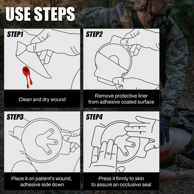 RHINO RESCUE Vent Chest Seal Trauma Dressing First Aid Kit Sterile Tactical Outdoor Emergency IFAK Refill for Military And Outdo