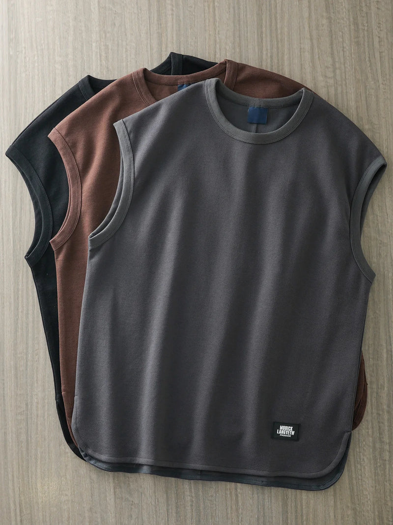 DUKEEN Heavyweight Pique Fabrics Tank Top Men 2024 Summer Sports Fitnesssleeveless T-Shirt Loose Solid Color Tops
