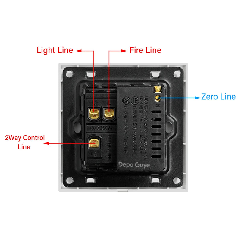 1 gang 2 way with 2 ports USB charging socket, with LED light, AC110-250V, light switch with international universal USB socket
