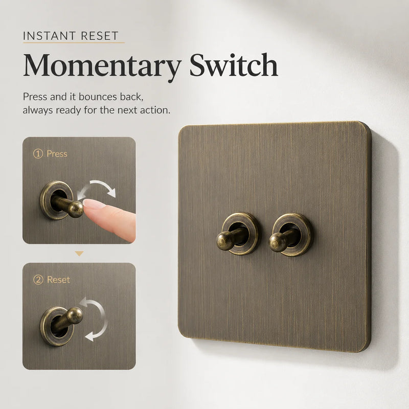 86 Type Retro Wall Momentary Reset Switch Brass Lever 1-4 Gang Bronzed Antique Switches Stainless Steel Panel For Home