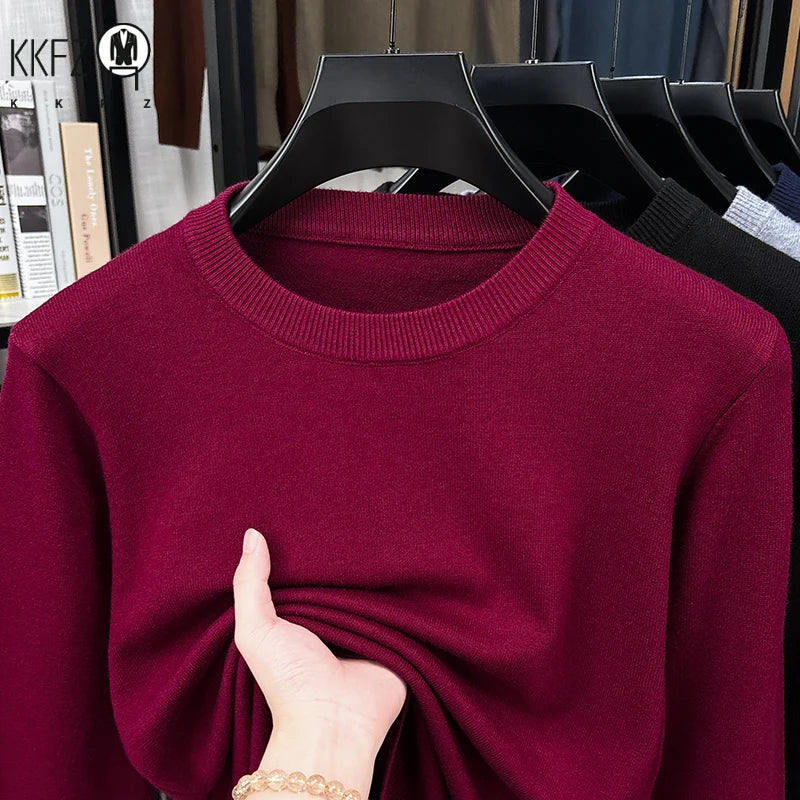 Male Comfort Crew Neck Jumper Long Sleeve Rib Trim Breathable Knit Fabric Business Travel Casual Garment