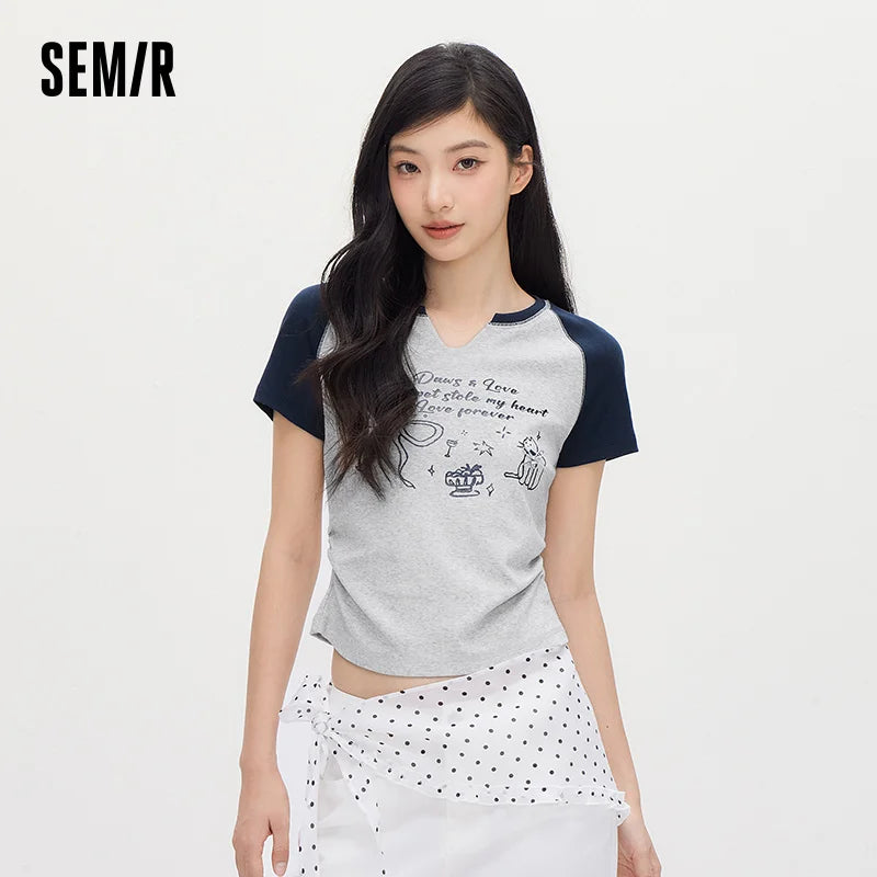 Semir Women Tshirt Short Length Printed Slim Fit Raglan Sleeve Cool Stylish 2026 Summer Fashion Casual Comfortable Top