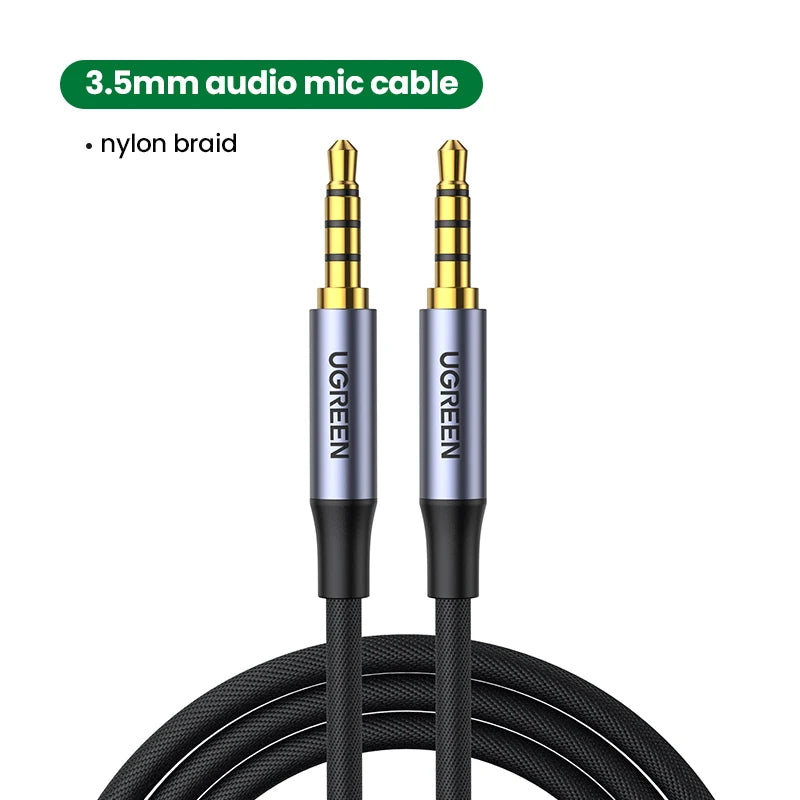 UGREEN 3.5mm Aux Cable 4 Pole TRRS 4-Conductor Auxiliary Male to Male Stereo Jack HiFi Support Microphone Function Audio Cable
