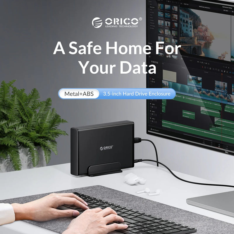 ORICO 3.5 inch HDD Case Type-C & USB3.0  Hard Drive Enclosure SATA  to USB 3.1 External Hard Drive Reader for 2.5/3.5'' HDD