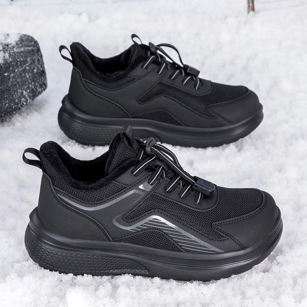 Men Women Winter Fleece Lined Walking Shoes Quick Lace Slip On Elderly Sneakers Non-Slip Thick Sole Warm Snow shoes for Senior