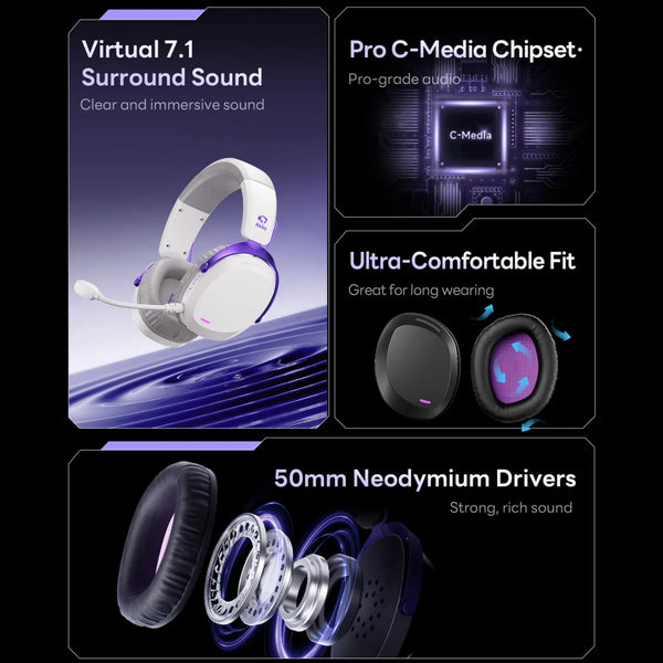 កាសស្តាប់ត្រចៀក Akko GH300 7.1 Virtual Surround Sound Ultra-low latency Quad-Mode Wireless Head-mounted Music Esports Gaming Headphones