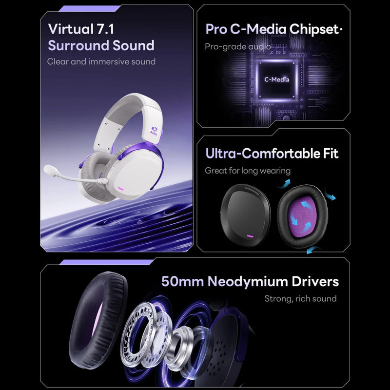 Akko GH300 Headset 7.1 Virtual Surround Sound Ultra-low latency Quad-Mode Wireless Head-mounted Music Esports Gaming Headphones