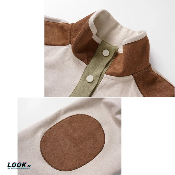 Warm Color-Blocked Casual Sweatshirt By Young Trendy Brand Men's Patchwork Pullover Casual Stand Collar T-Shirt