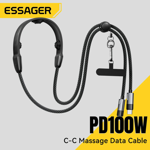 Essager Massage USB C Cable PD100W Fast Charging for iPad Macbook iPhone 17 16 15 Type C to Type C Data Cord for Samsung Xiaomi