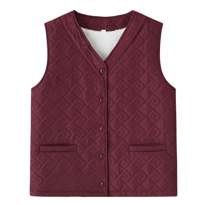 Middle Aged Elderly Women Knitted Vest Thick Velvet Autumn Winter Sweater Coat Mother Waistcoat Grandma Cardigan Jacket M-3XL