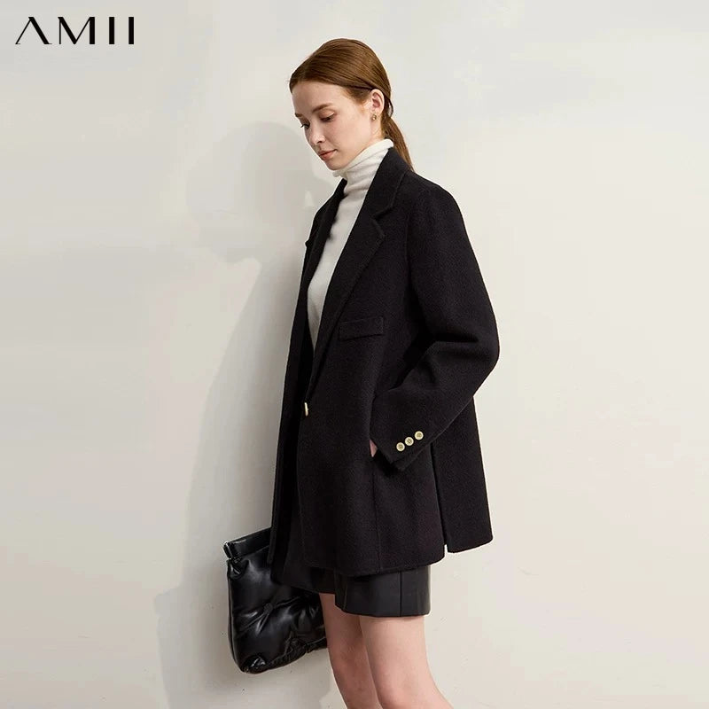 អាវរោមចៀម AMII Minimalist Old Money សម្រាប់ស្ត្រីឆ្នាំ ២០២៦ អាវធំរដូវរងាកអាវវែងមធ្យមពីរជាន់ 72324001