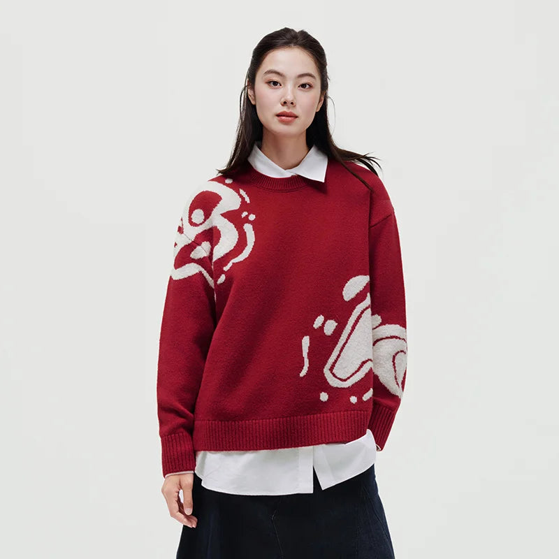 Semir Red Sweater Women 2026 Spring Soft Casual Fashion Comfortable Knitwear Basic Versatile Stylish Daily Wear Top