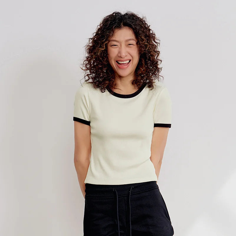Semir Women Tshirt Cool Feeling Short Standard Shoulder Color Block Slim 2026 Summer Casual Style Fashion Soft Comfy Daily Top